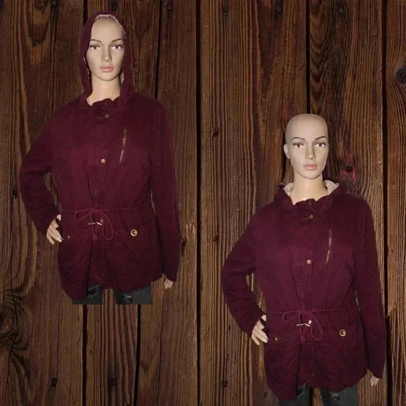 L C’Esttoi Burgundy Sherpa Lined Jacket - Picture 9 of 10